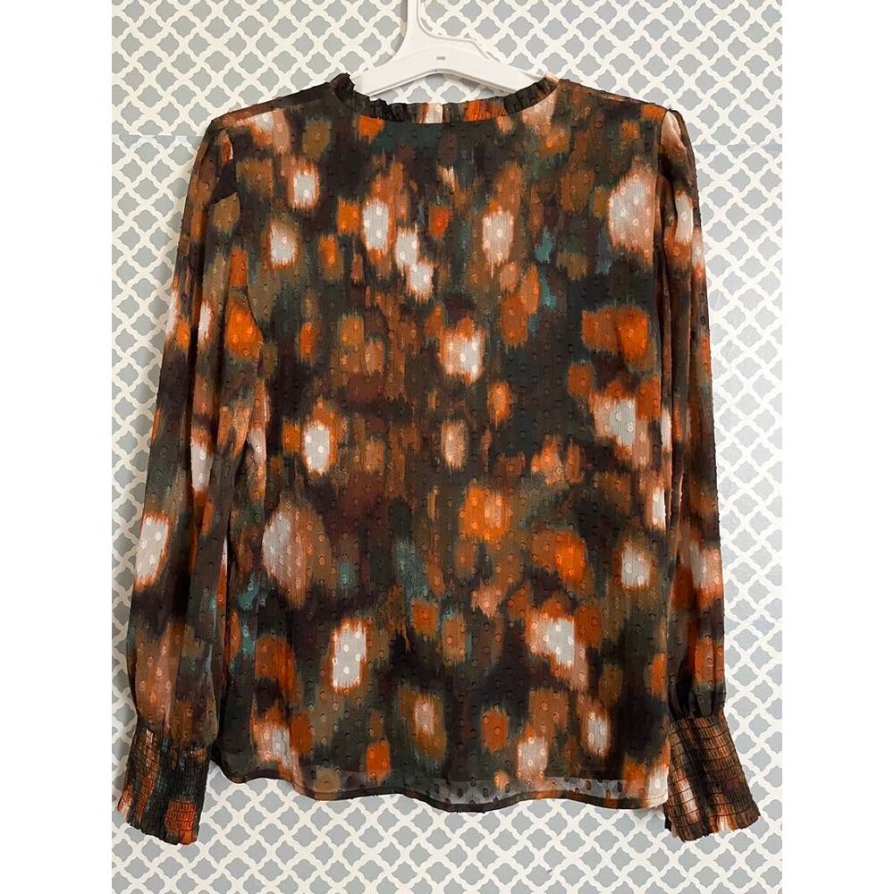 Calvin Klein Rust Brown Black Popover Blouse Large - Picture 7 of 9
